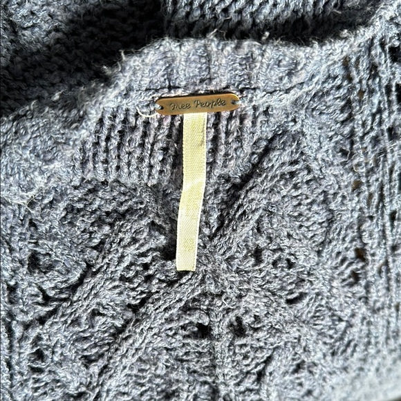 Free People V-Neck Blue Sweater with Cable Knit - Picture 3 of 3